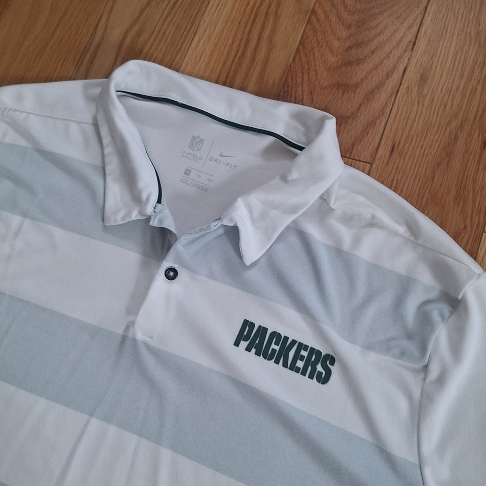 Nike NFL On-Field Green Bay Packers Polo Shirt Dri-FIT Striped White XXL Sporty - Picture 2 of 6